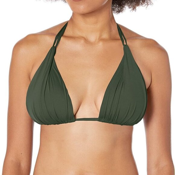 New La Blanca Women's Island Goddess Rouched Halter Bikini Swimsuit Top sz 38DD - Picture 1 of 7